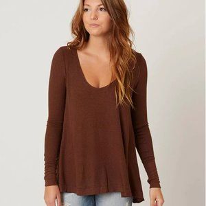 Free People Malibu Thermal Waffle Knit Tunic Top Womens Large Brown Oversized